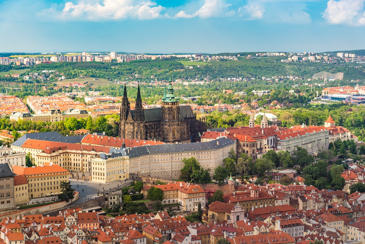 Prague castle in the middle of the city with beautiful sky, Prag