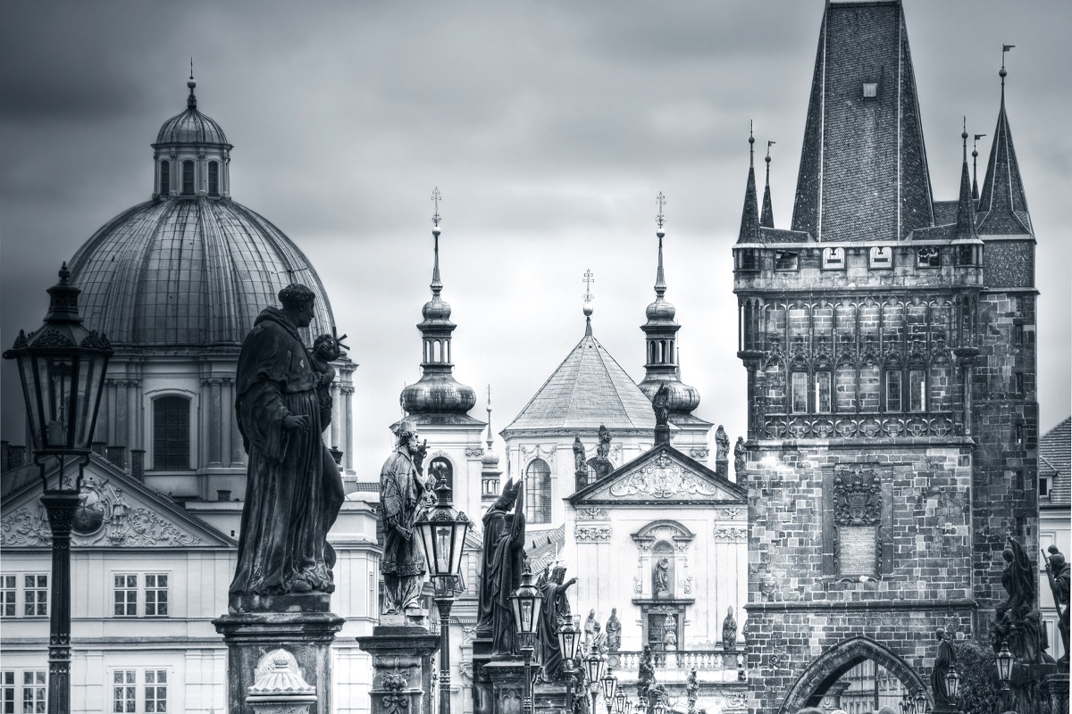 Charles Bridge and monuments in Prague.